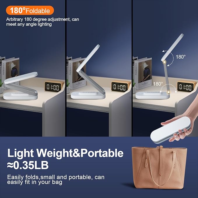 Giryuhd LED Desk Lamp for Office Home & Battery Operated Lamp Rechargeable Lamp Foldable & Portable Light, LED Desk Light Strip, 3 Brightness Dimmable Small Desk Lamp Wireless Reading Lamp(2PACK)