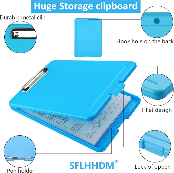 Clipboard with Storage,Storage Clipboard with Clip,Clipboards Foldable for Nurse,for 8.5x11 Paper Clip Boards,A4 Clipboards Case with Smooth Writing for Office Supplies Clip Board Case-Blue