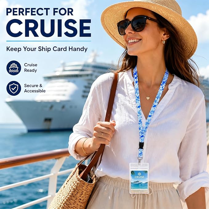 6 Pack Cruise Lanyard for Ship Cards, Cruise Essentials 2026, Starfish | Detachable Lanyards with Waterproof ID Badge Holders, Cruise Must Have for Carnival, Royal Caribbean, NCL