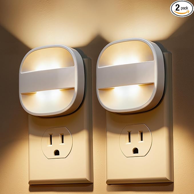 L LOHAS LED Night Lights Plug into Wall, Dimmable Night Light with Dusk to Dawn Sensor, Nightlight for Bathroom Night Light, Hallway, Kitchen, 3000K Soft White, Foldable
