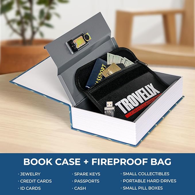 Book Safe with Combination Lock, Hidden Safe (9.5 x 6.2 x 2.2 Inch) with Fireproof Bag, Secret Diversion Safe, Hollow Book Box Hidden Storage, Money Safe Box for Cash (COOK)