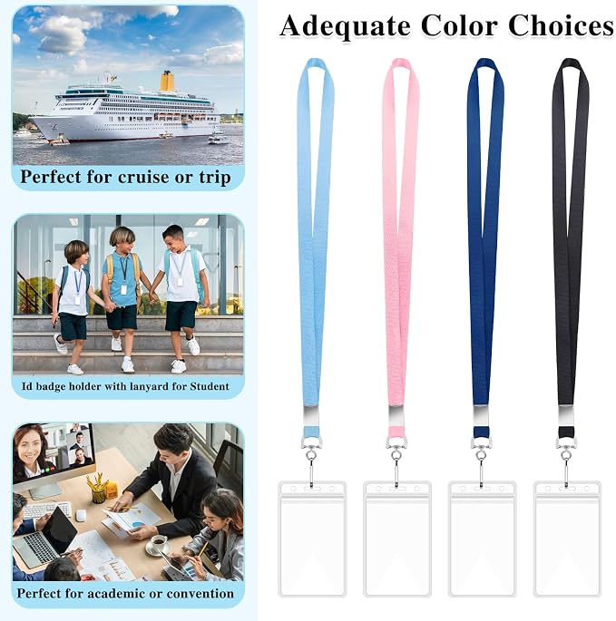 4 Pack Cruise Lanyard with ID Card Holder, Durable Lanyard with Waterproof ID Badge Holder Cruise Lanyards for Badges Ship Cards Carnival Sail Keys (4 Colors)
