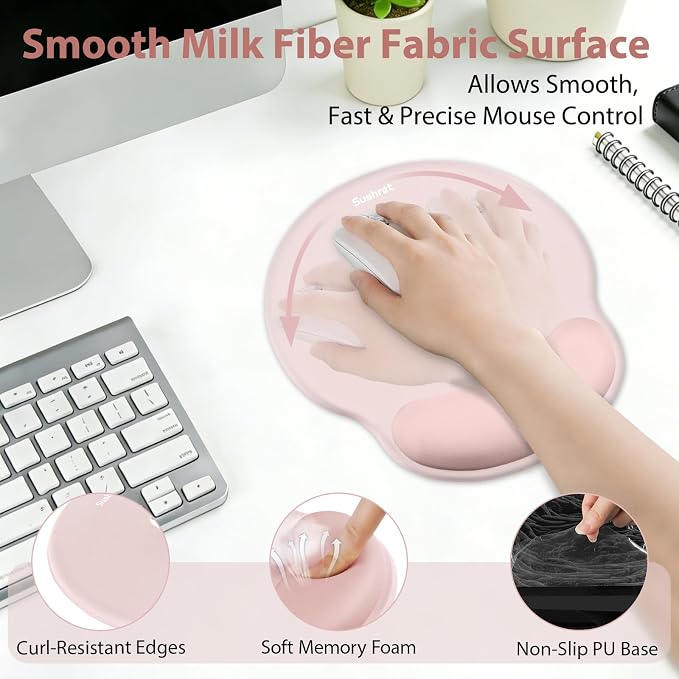 Mouse Pad and Keyboard Wrist Rest, 3-in-1 Gel Memory Foam Ergonomic Mouse Pad with Wrist Rest Set, Gaming Mousepad Arm Cushion Support for Computer Office Desk Accessories Cute Setup, Pink