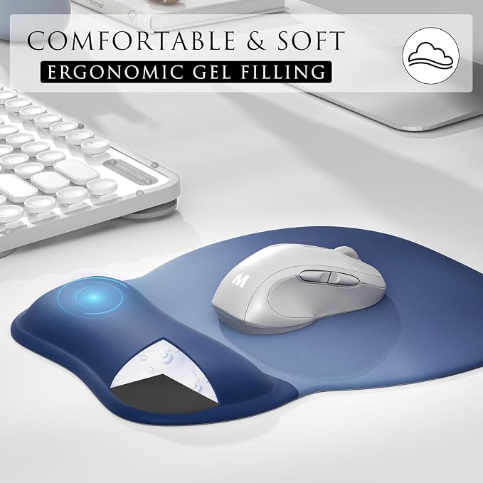 MROCO Ergonomic Mouse Pad with Gel Wrist Rest, 9.4 x 8.1 in, Blue Gradient | Ergonomic Shape Design, Multiple Pattern Options, Gel Wrist Comfort, Smooth Lycra Surface, Non-Slip PU Base