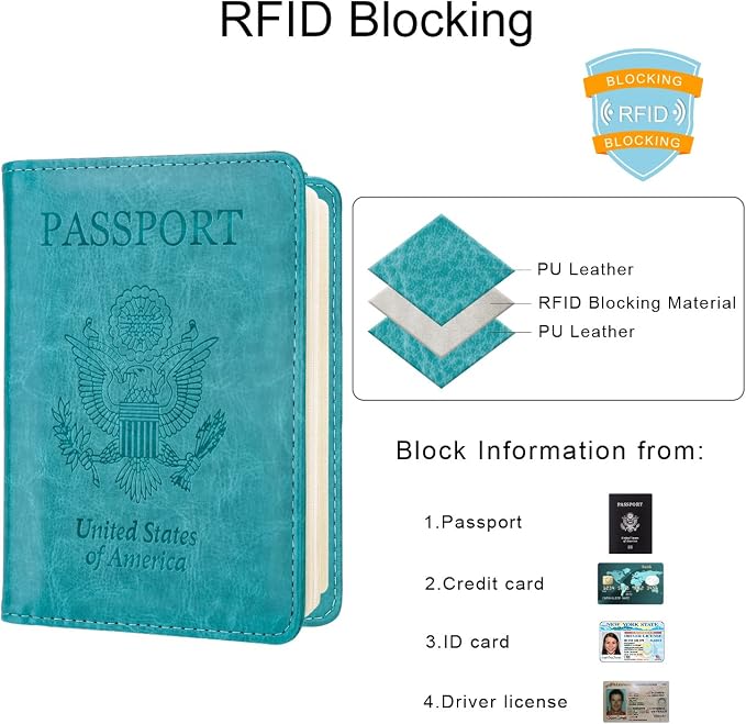 WALNEW Passport Holder for Travel, RFID Passport Wallet, Travel Essentials | PU Leather Passport Cover Case with Pen Holder, Travel Must Haves Accessories, Passport Book Holder for Women Men