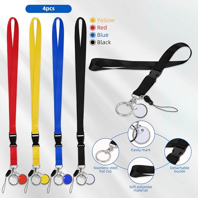 happyhbt Neck Lanyard with Release Buckle 4 Pack, Key Tags Rings Chain 4 Colors, for Phone,ID Badge Holder, Keys, Women Men Cruises Ships Nurse Doctor Office Gifts