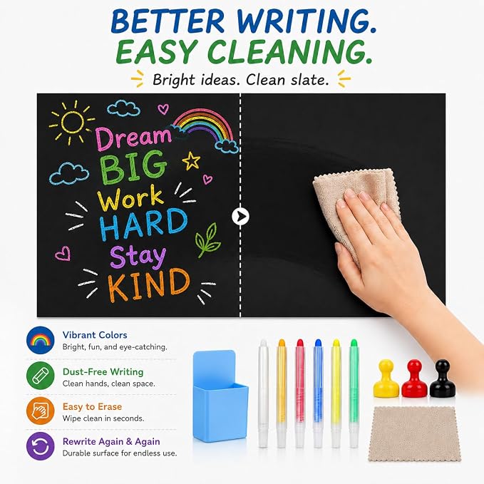 Magnetic Chalkboard 36"x48" for Wall Chalk Board Sticker | Peel & stick magnetic contact paper for walls. Magnet receptive sheet holds magnets, perfect for office or drawing.