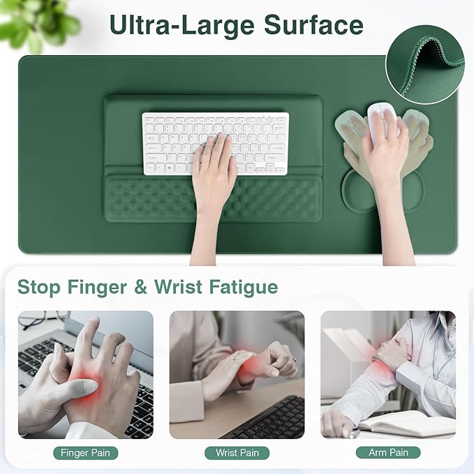 Ospelelf Keyboard Wrist Rest Stand Pad and Ergonomic Mouse Pad Set with Large Mousepad, Memory Foam Comfort, Premium Office Desk Accessories for Pain Relief, Green