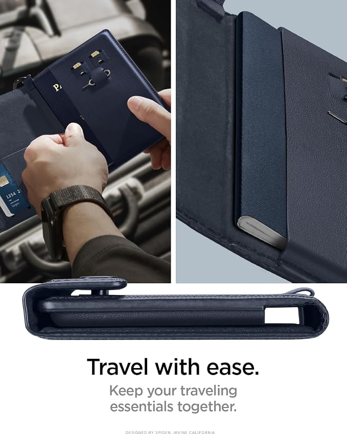 Spigen Life Passport Card Cover Holder, RFID Blocking | Travel Document Organizer, SIM Card Pin Included - Black