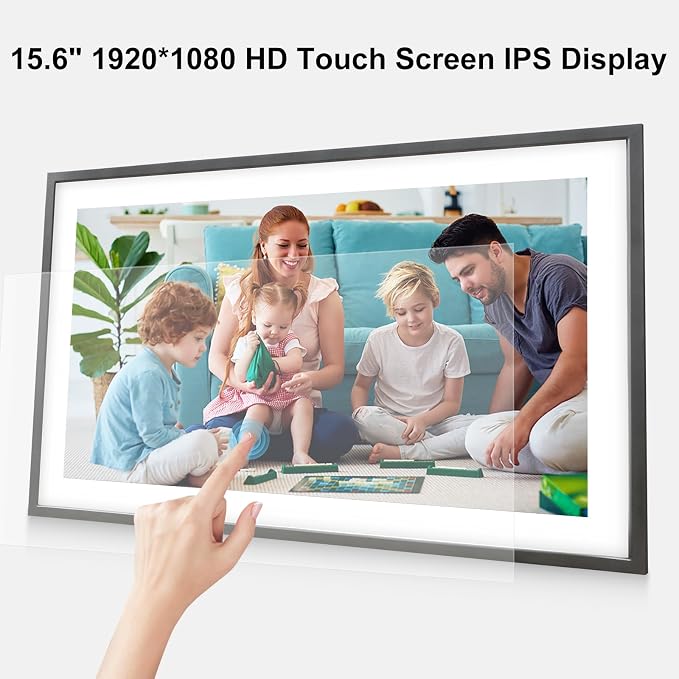 Frameo 15.6 Inch Large Digital Photo Frame, Digital Picture Frame WiFi with 32GB, 1920 * 1080 IPS HD Touch Screen, Electronic Picture Frame IPS Touch Screen， Auto-Rotate, Gifts for Mom, House Warming