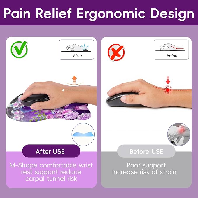 Upgrade Ergonomic Mouse Pad,Non Slip Mousepad Wrist Rest Support for Office, Computer, Laptop & Mac(B-Vivid Butterfly)