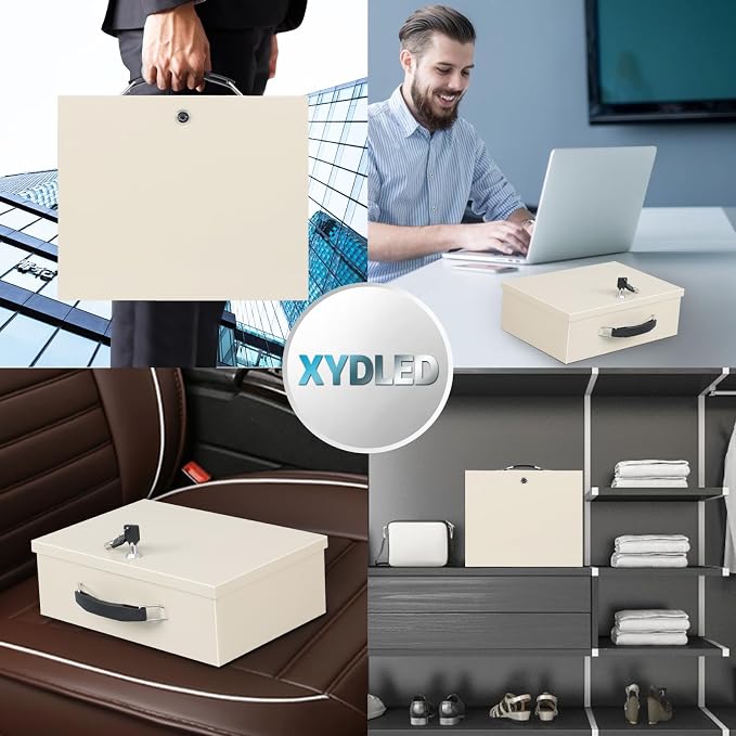 xydled Fire Resistant Safe Fire Safe Box with Key Lock for Home Office Security Storage for Valuables Documents,13.2"x 11"x 5.1" Inch,White