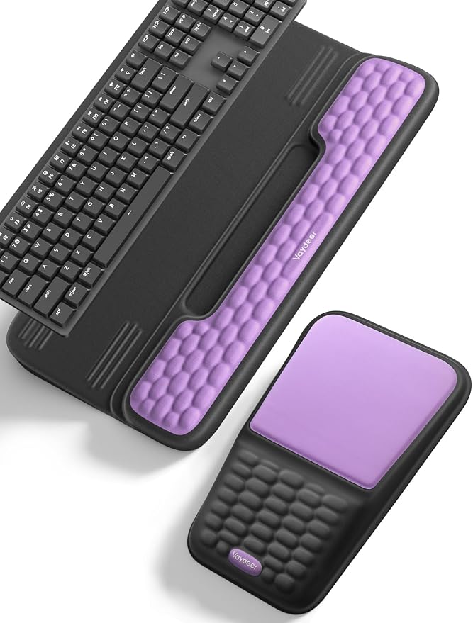 Vaydeer Keyboard Stand and Mouse Pad Set Wrist Rest, Computer Wrist Support Pad, Memory Foam Desk Cushion Mouse Support, Ergonomic Tilt Keyboard Riser Lift, Palm Hand Typing for Office, Home, Gaming