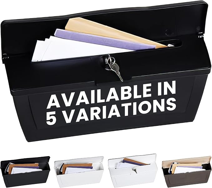Small Plastic Mailbox with Lock & Keys for Porch, Easy to Install Wall Mount, Lightweight, Heavy Duty, Rustproof, Maintenance-Free Horizontal Mail Box for House - 15.5” x 4” x 6.25” (Black Locking)