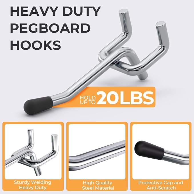 INCLY 50 Pack 2 Inch Pegboard Hooks with Rubber Tipped, 1/4" Heavy Duty | Peg Board Hooks Accessories,Peg Board Tool Hangers Fit 1/4" Pegboard, For Hanging Tools Garage, Craft Room, Kitchen, Store
