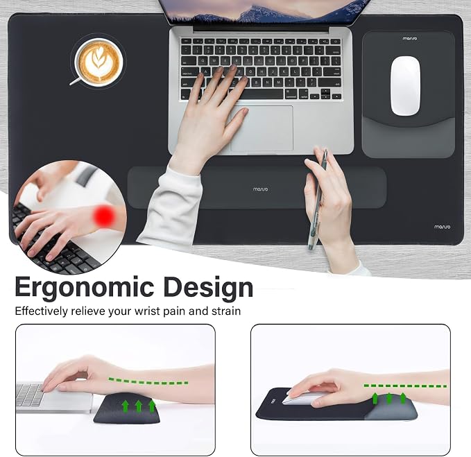 MOSISO Keyboard Mouse Pad Set, Large Gaming Mouse Pad&Keyboard Wrist Rest | Rectangular Mousepad with Wrist Rest&Coaster, Ergonomic Non-Slip&Easy Typing Pad with Curved Silicone Lining, Slate Gray