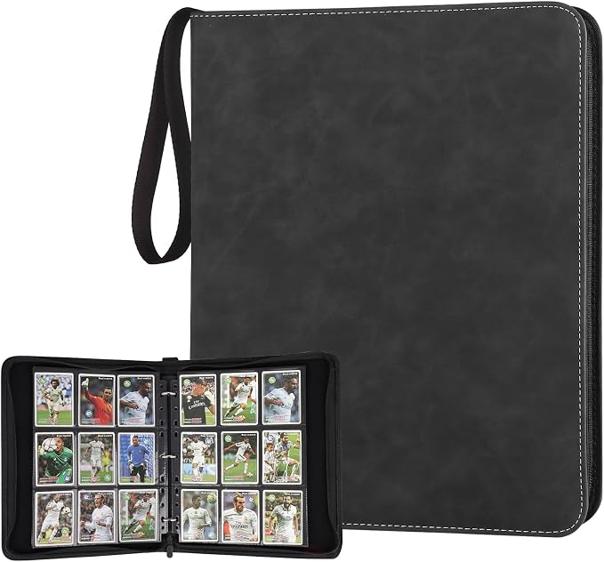 GERMUN 3 Ring 9 Pocket Zipper Card Binder, 720 Double Sided Standard PU Trading Card Album Folder for TCG & Sports Cards, Not Fit Top Loaders (Marble Black)