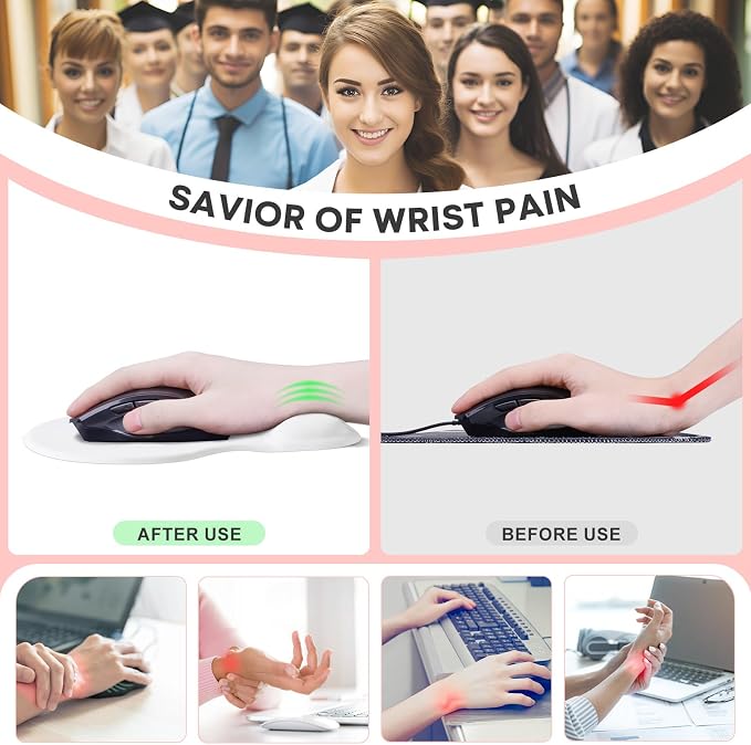 JIKIOU Ergonomic Mouse Pad with Gel Wrist Rest 2 Pack, Portable Small Blank | Upgraded-Prevent Gel Leakage, Ergonomic Design for Pain Relief, Cooling Gel filled, Smooth Lycra Surface, Non-Slip PU Base