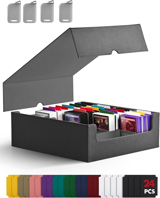 ZLCA Card Storage Box for MTG PTCG, Commander Deck Box Holds 3200+ Cards, Trading Card Storage Case with 4 Stoppers, Card Organizer for TCG Sport Cards(Black)
