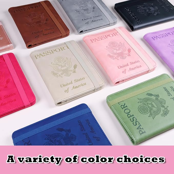 Melsbrinna Premium Leather Passport Holder Covers Case, Waterproof Rfid Blocking Travel Wallet Passport Holder with Pen Holder, Cute Passport Book for Women/Men