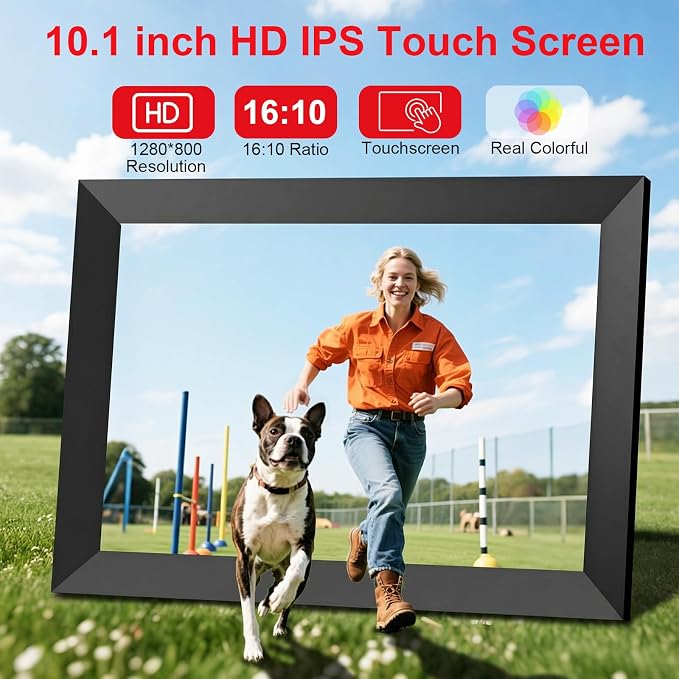 Frameo 10.1 Inch WiFi Digital Picture Frame, Digital Photo Frame with 1280x800 HD IPS Touch Screen, Auto-Rotate, Wall Mountable, Easy Setup to Share Moments Instantly via Frameo App, Gifts for Mom