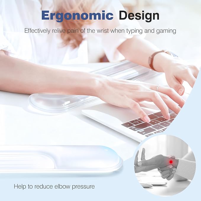 Ospelelf Ergonomic Gel Wrist Rest Set for Mouse and Keyboard, Support for Typing & Gaming, Relieve Carpal Tunnel Wrist Pain, Sweat-Proof & Easy to Clean, for Office, Programmer, Home Computer Use