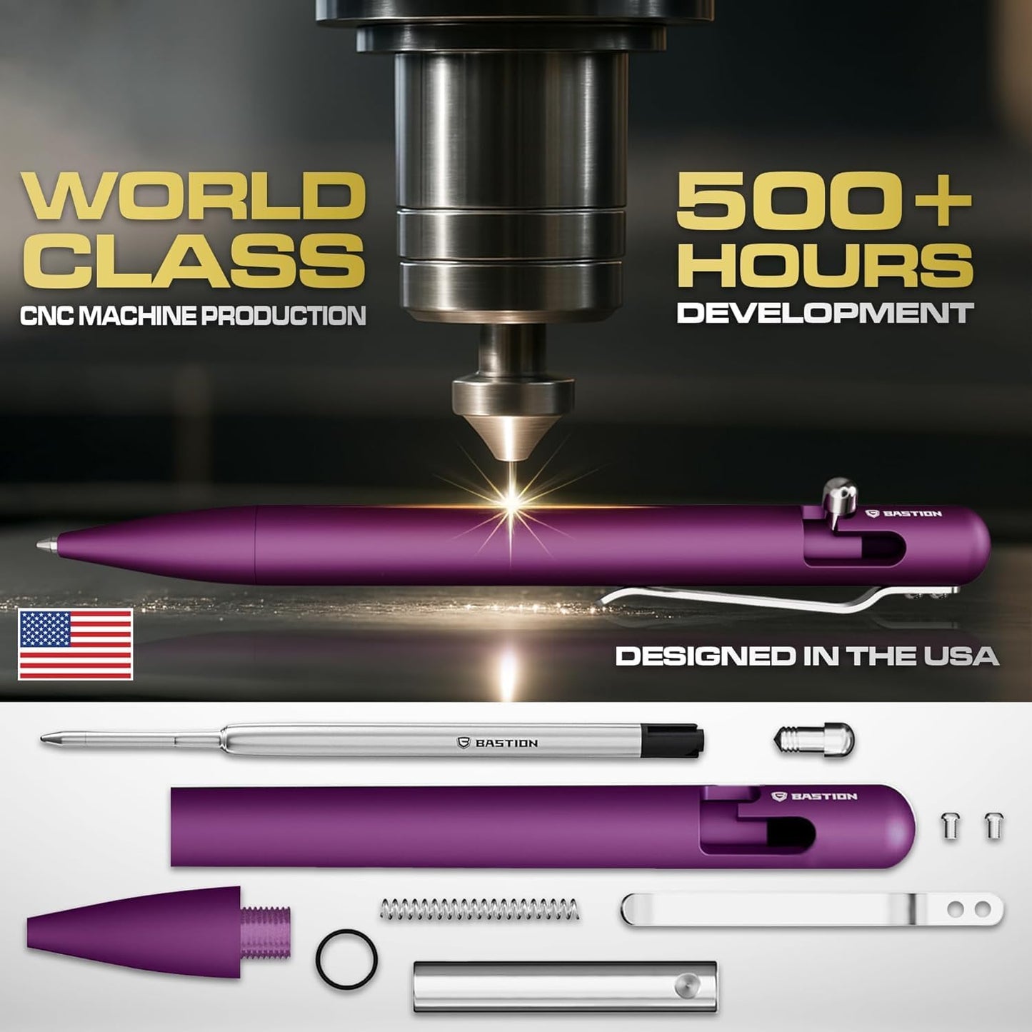 BASTION® Luxury Bolt Action Pen, Durable Professional Ballpoint Pen with Fine Tip, EDC Pen, Ink Refillable Pen for Birthday Gift, Travel Pen for School and Work