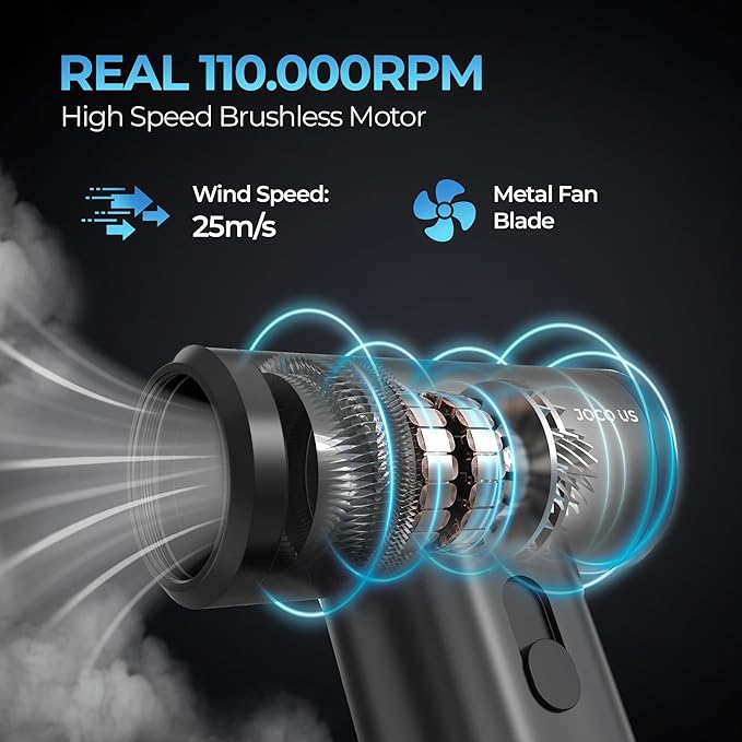 2025 Upgraded Metal Compressed Air Duster and Vacuum Cleaner 8-in1 Replaced Can Air, 110k RPM, 4000mAh, Quick Charge Cordless Jet Blower for Keyboard-Office-Home-Electronic-Inflator