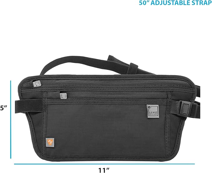 Lewis N. Clark Travel Money Belt Pouch, Slim RFID Blocking Anti Theft Waist Stash Pouches for Cash, Cards and Passport Holder