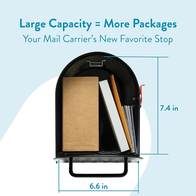 Architectural MAILBOXES Ironside Large Capacity Galvanized Steel black, Post-Mount Mailbox, MB801BAM, Metal, Black | Galvanized steel build for outside with rust-resistant powder-coat finish and a magnetic door closure. USPS approved.