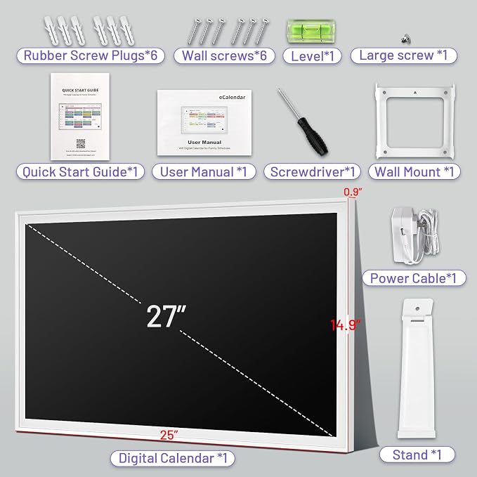 27 inch Smart Calendar Max, Digital Calendar & Chore Chart, Family Organizer with Interactive Touchscreen Display – Wall Mountable in Portrait or Landscape, Gifts for Women Men