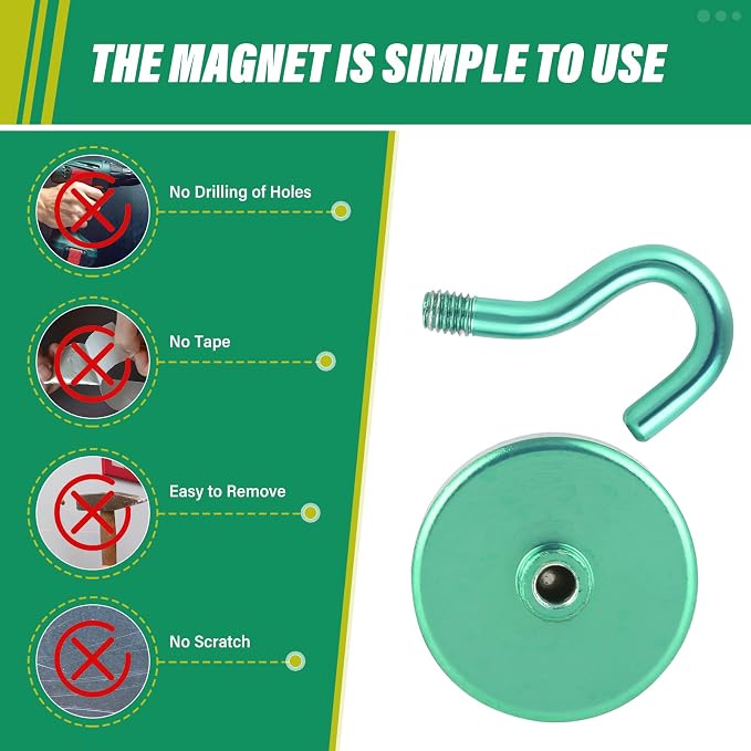 Neosmuk Magnetic Hooks, Heavy Duty 130lb+ Strong Magnet Hook for Cruise Cabins, Cruise Essentials 2026 for Hanging, Metal Wall Refrigerator Hangers (Green, 10 Pack)