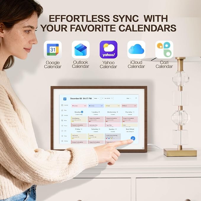 10.1 Inch Digital Calendar, Smart Electronic Calendar with HD Touch Screen - Digital Family Planner with Chore Chart, Meal Planner & Photo Frame, Multi-Calendar Sync