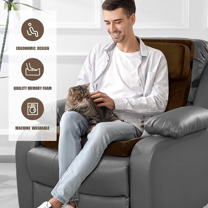 HOMBYS Recliner Seat Cushion with Lumbar Support Pillow and Adjustable Headrest, Medium Firm Foam Filling Chair Pad and Back Support, Non-Slip Design for Comfort and Pressure Reduce, Brown