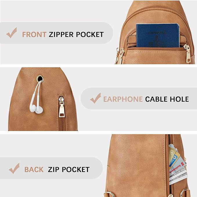 BOSTANTEN Sling Bag for Women Leather Crossbody Bags Fanny Pack Chest Bag for Travel | Adjustable Wide Strap, Small, Anti Theft, Lightweight, Multi Pockets and Carrying Way, Card Slot, Cute Trendy for Everyday