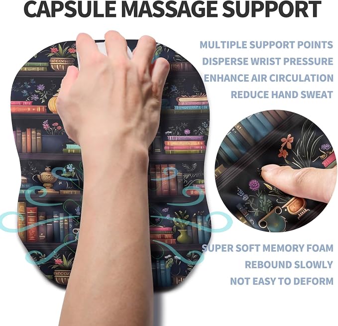 Ergonomic Raised Mouse Pad Wrist Support with Bilateral Slope Memory Foam Mousepad for Wrist Rest and Carpal Tunnel Pain Relief 11.8x7.9〃Bookshelf