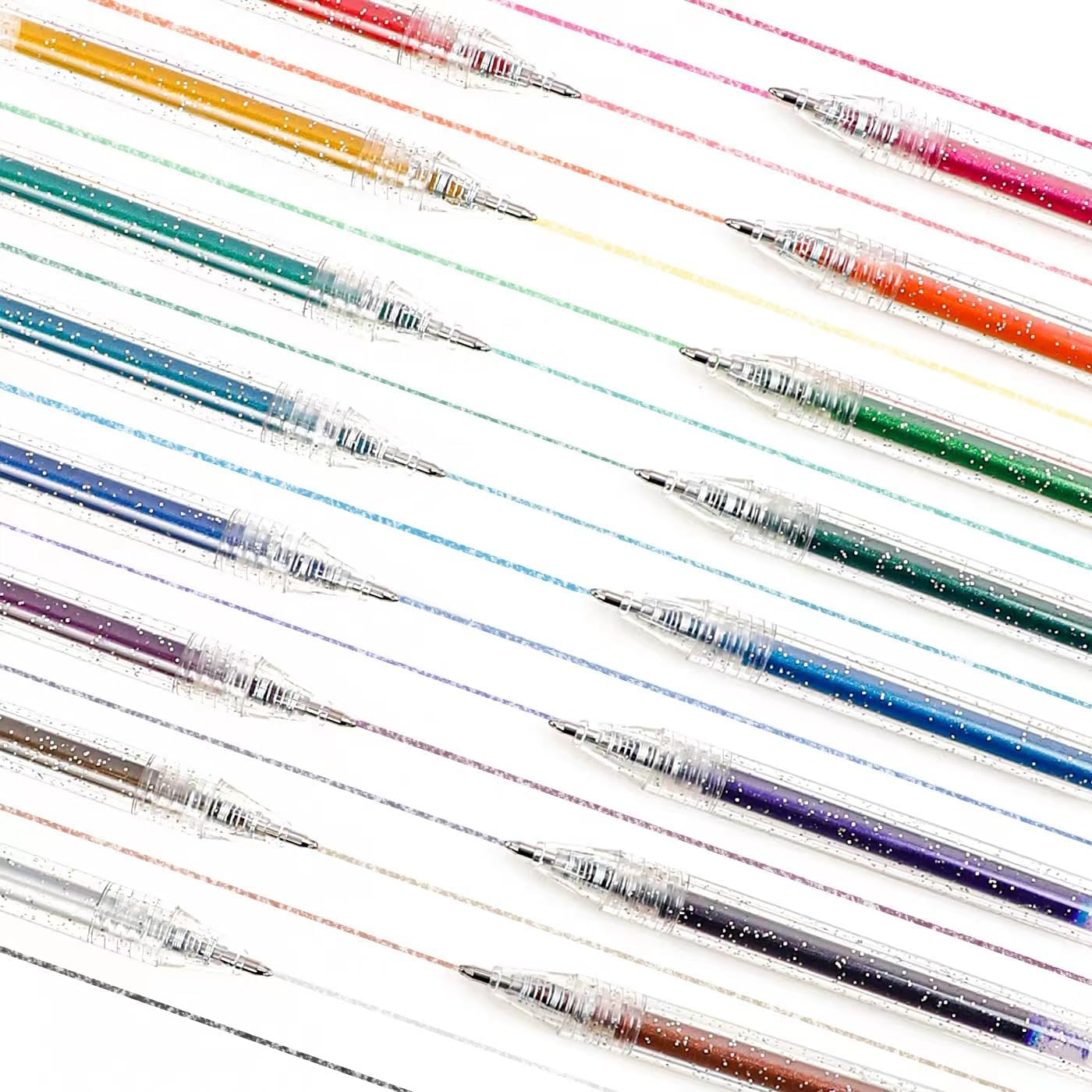 Grabie Glitter Gel Pens 18 Colors, Metallic Vibrant Sparkle Gel Pens for Coloring, Retractable Sparkle Glitter Pens for Adults,Colored Gel Pens for Adult Coloring Books and Drawing
