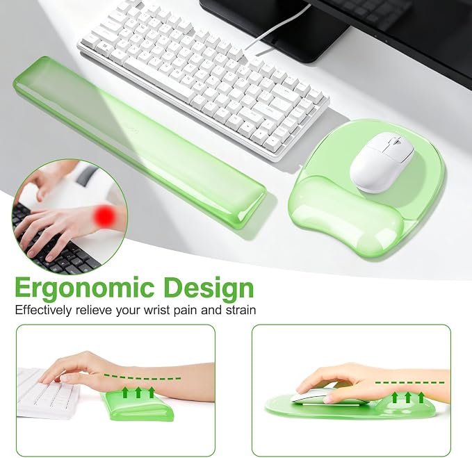MOSISO Cooling Gel Wrist Rest Support for Mouse Pad&Keyboard Set, Green | Irregular Oval Ergonomic Mousepad Keyboard Pad Non-Slip Base Home/Office Pain Relief&Gel Easy Typing Pad for Computer Laptop