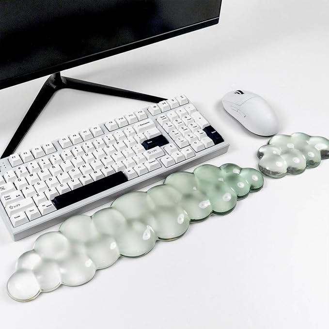 Ergonomic Gel Keyboard and Mouse Wrist Rest Set – Green Cloud Wrist Rest for Computer Keyboard 60%/68%/75%, Comfort & Support for Typing and Gaming