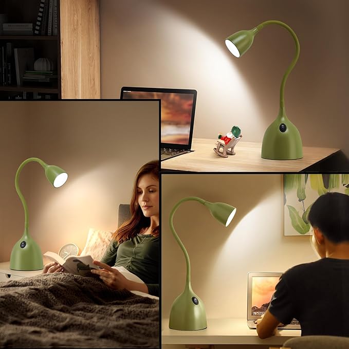 EJIAXIN Gooseneck Desk Lamp 360° LED Flexible Reading Light Small Desk Lamps for Small Spaces Home Office Bedroom College Dorm Desk Bookshelf Nightstand Table Lamp (Green)