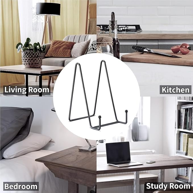 Kruodop 5 Pack Plate Stands for Display, 4 Inch Plate Holder Display Stand, Metal Frame Holder Stands for Book, Pictures, Photo Easel, Tabletop Art
