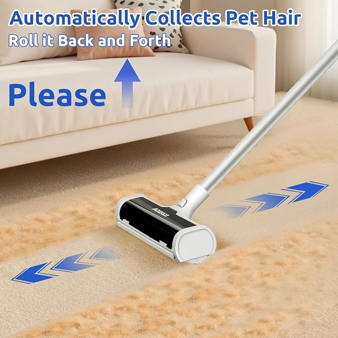 ACE2ACE A3 Pro Carpet Roller for Pet Hair, Carpet Pet Hair Removal Tool | Reusable Large Lint Rollers, 5 Feet Long Handle No Bending No Kneeling, Cat Dog Hair Remover for Carpet, Rugs, Mats, Black
