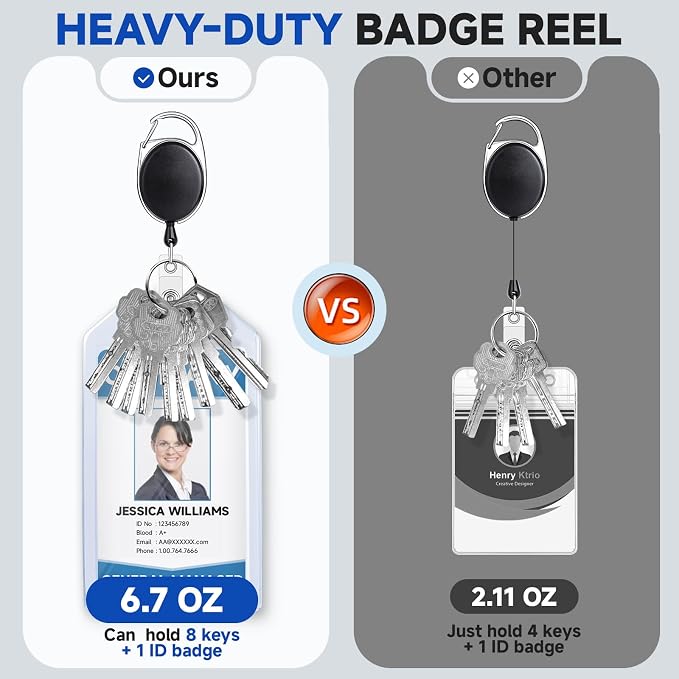 Teskyer 2 Pack Heavy Duty Retractable Badge Holders with Carabiner Reel Clip and Extra Thick Clear Name Tag ID Card Holders, Vertical