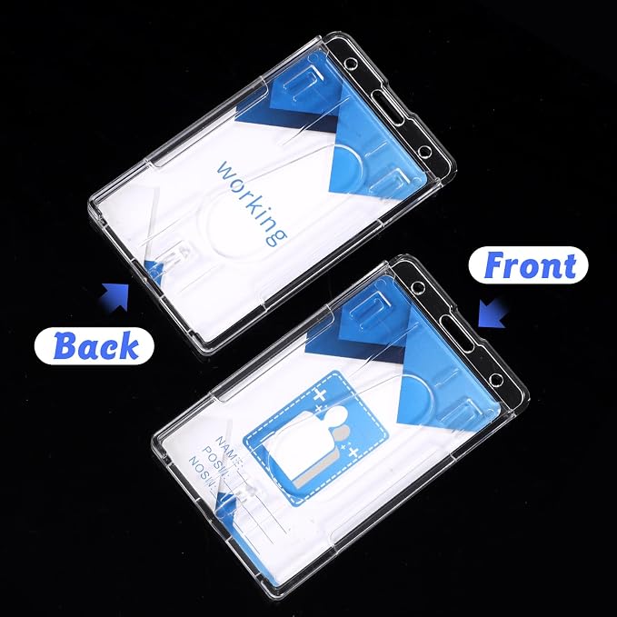 2 Set Badge Holder Retractable Clip Heavy Duty Reels with Clear Vertical ID Card Badge Holders Thumb Slots Hard Transparent PC Case for Work Office