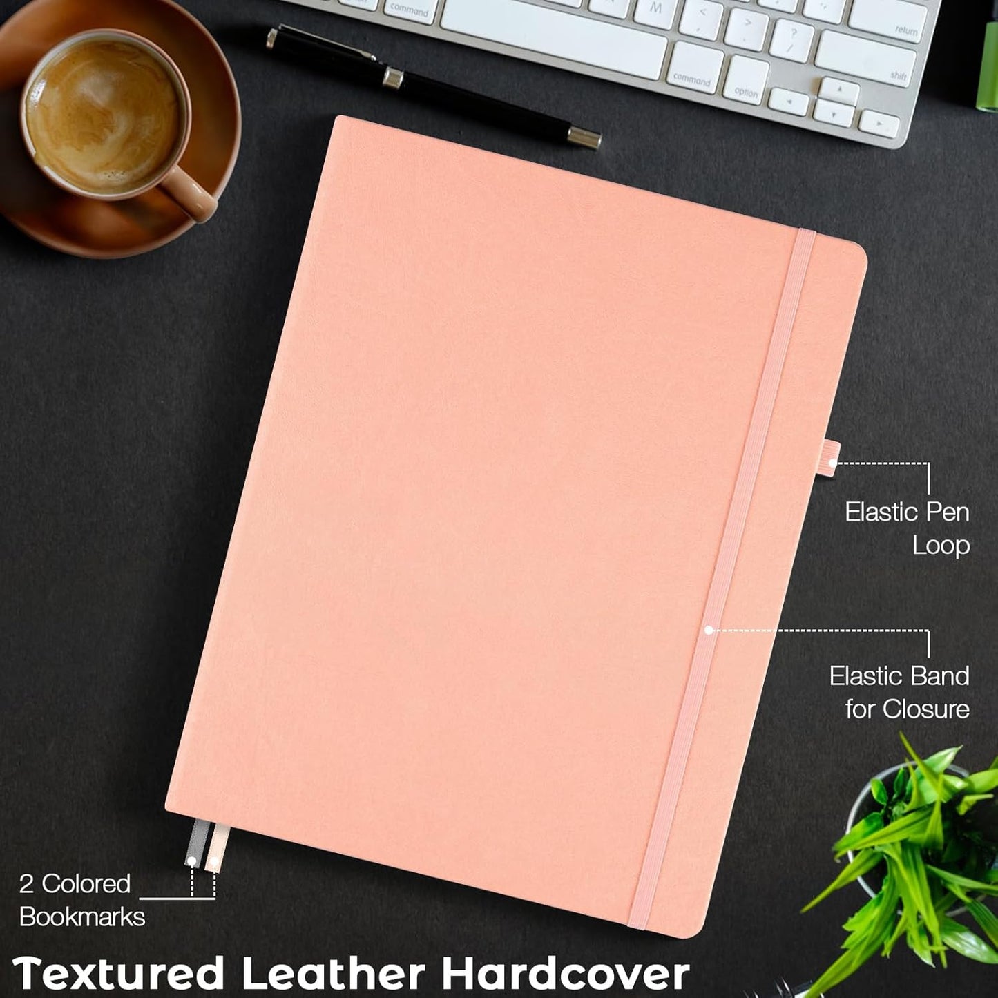 Graph Paper Notebook, Hardcover Notebook 8.5 x 11, Grid Notebook Journal for Women, Men, Large Leather Journals for Writing, Thick Paper, A4 Notebooks for Work, School Supplies, Engineering Pink
