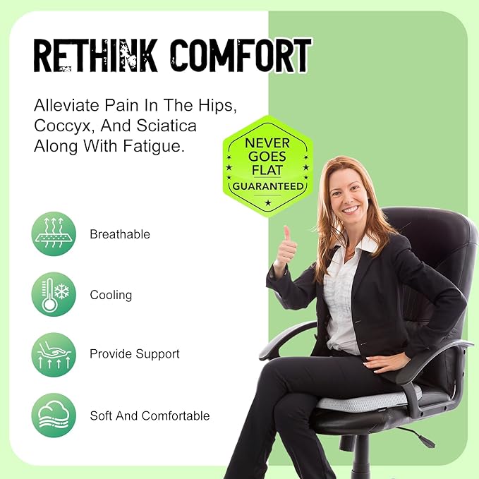 Air Fiber Office Chair Cushion - Ergonomic Seat Cushion for Orthopedic Coccyx, Relief Hip & Back Support - Doctor Recommended Cushion for Long Sitting Worker Driver & Handicapped (Light Grey)