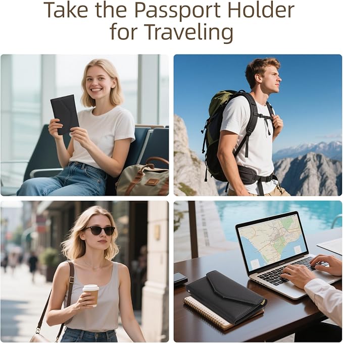 Passport Holder Travel Wallet Organizer for Women,Black | RFID secure, 6 card slots, 41 sim pockets, passport holder with zip-around wallet, slim fit for women travelers.