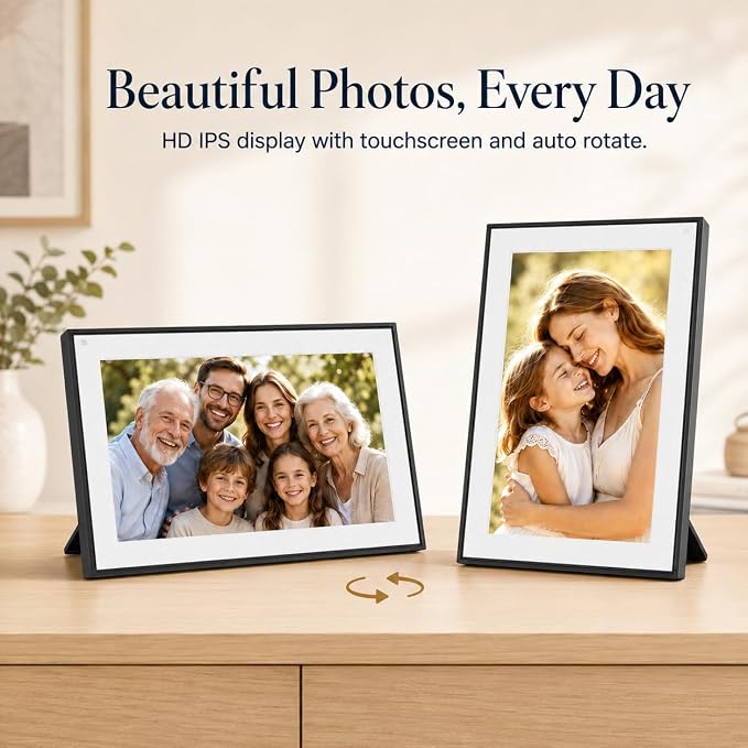 Digital Picture Frame 10.1 Inch WiFi Digital Photo Frame with 64GB Storage, Touchscreen IPS Display, Instant App Sharing, Auto Rotate, for Parents & Family