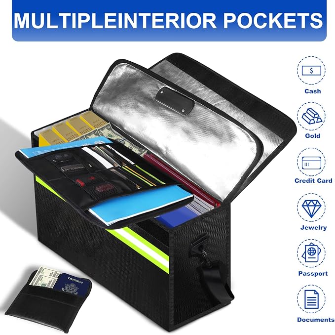 Large Fireproof Bag 6500°F with Lock/Removable Folder Layers/Small Fireproof Cash Bag,Upgraded 10 Layers Heat Insulated＆Waterproof Zipper,Portable Home Travel for Documents(16.5x12.4x5.5 inches)