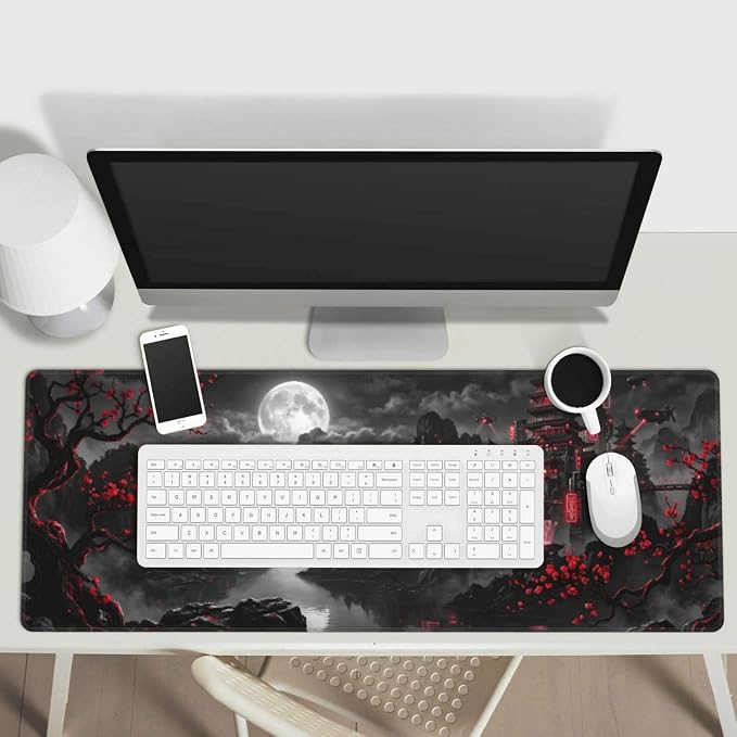 Dark Moon Gaming Mouse Pad Large Extended Desk Mat Non-Slip Rubber Base Keyboard Pad with Stitched Edges for Office Gaming 31.5x11.8 in
